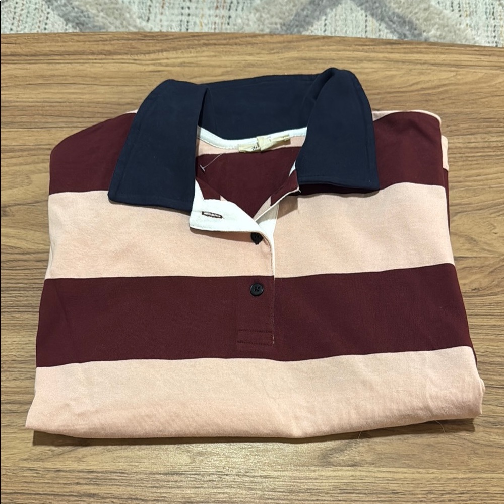 Madewell Maroon and Beige Striped Rugby Shirt
